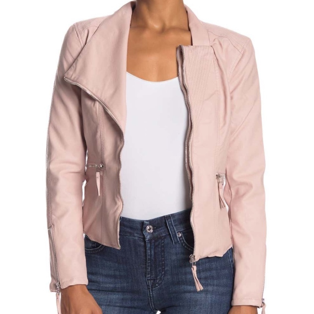 Blank NYC Blush Pink Faux Leather Moto Zip Jacket